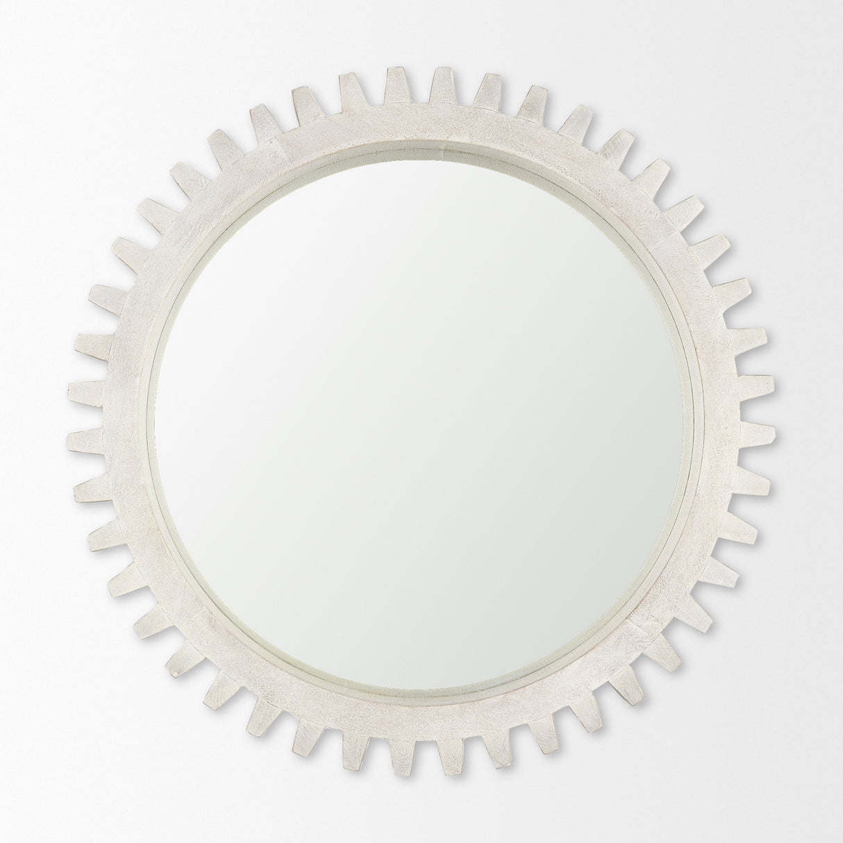 Sundance Cog 35.5" Round Whitewashed Wood Frame Mirror from Mercana - Luna Furniture
