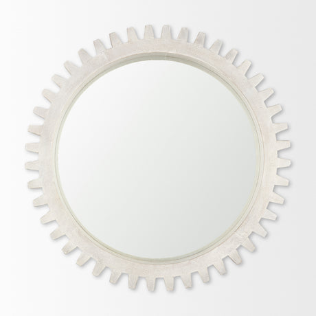 Sundance Cog 35.5" Round Whitewashed Wood Frame Mirror from Mercana - Luna Furniture
