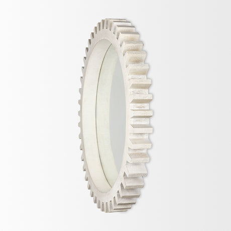 Sundance Cog 35.5" Round Whitewashed Wood Frame Mirror from Mercana - Luna Furniture