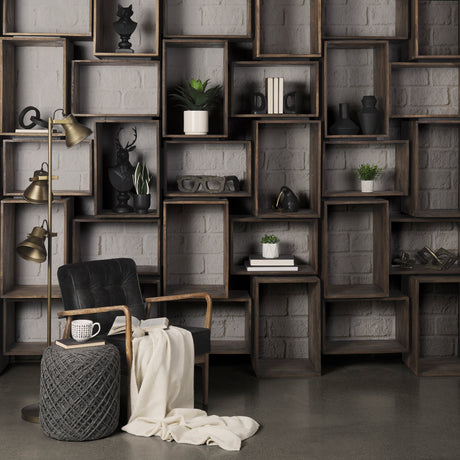 Allium Dark Gray Handwoven Wool Cylindrical Pouf from Mercana - Luna Furniture