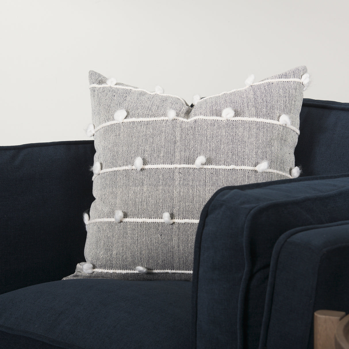 Linda 20 x 20 Navy And Cream With White Detail Decorative Pillow Cover from Mercana - Luna Furniture