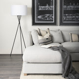 Ambrose 20.0L x 20.0W x 61.8H Black Metal W/White Fabric Shade Floor Lamp from Mercana - Luna Furniture