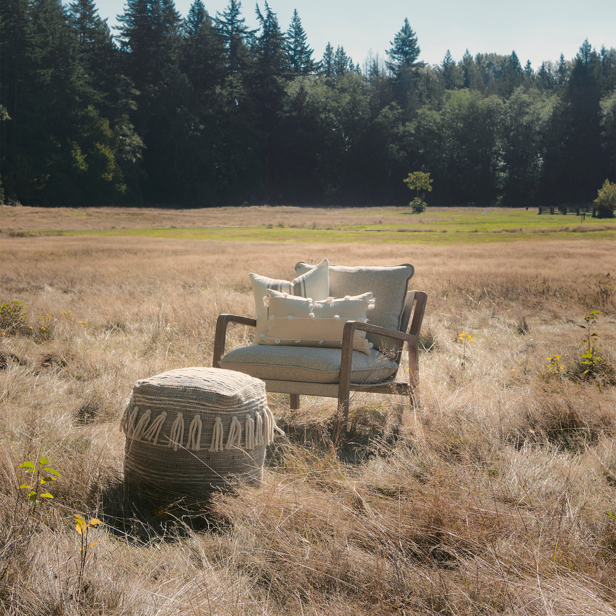 Brayden 28.3L x 34.1W x 35H Light Brown Wood W/ Beige Fabric Seat Accent Chair from Mercana - Luna Furniture