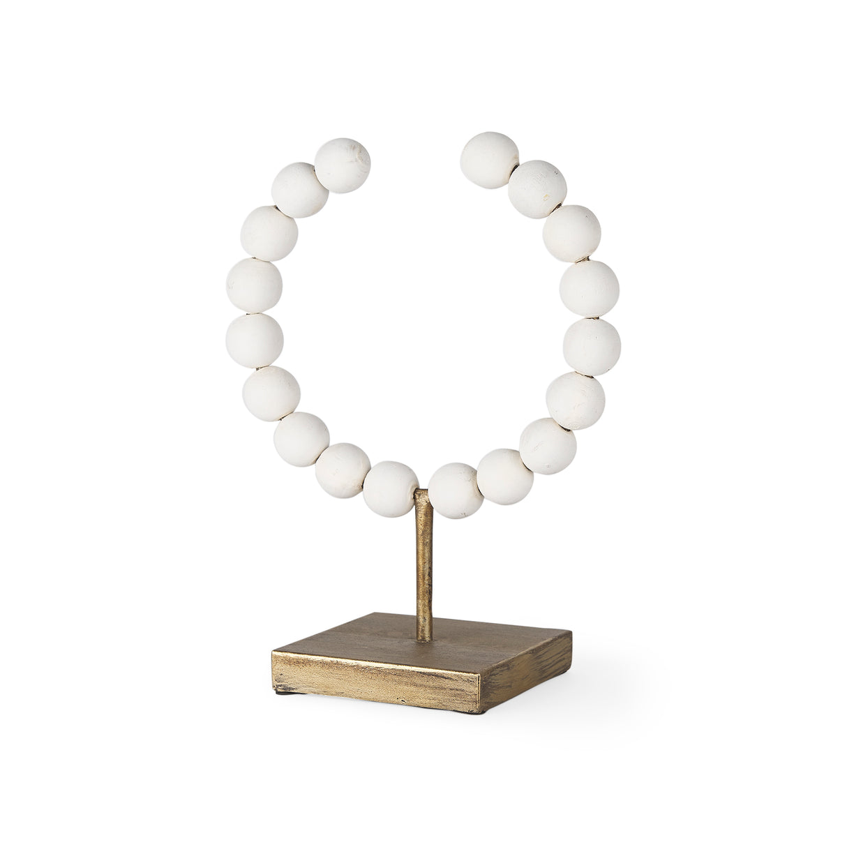 Pontchartrain I (Small) 9L x 5W White Beaded Broken Sphere Decorative Object W/ Gold Base from Mercana - Luna Furniture