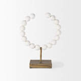 Pontchartrain I (Small) 9L x 5W White Beaded Broken Sphere Decorative Object W/ Gold Base from Mercana - Luna Furniture