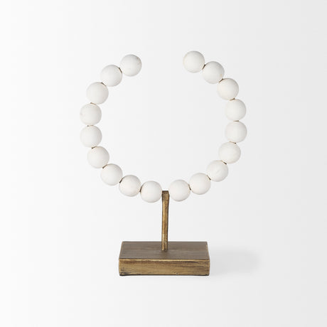 Pontchartrain I (Small) 9L x 5W White Beaded Broken Sphere Decorative Object W/ Gold Base from Mercana - Luna Furniture