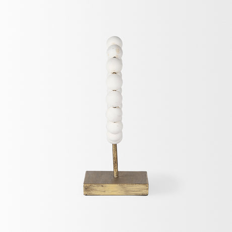 Pontchartrain I (Small) 9L x 5W White Beaded Broken Sphere Decorative Object W/ Gold Base from Mercana - Luna Furniture