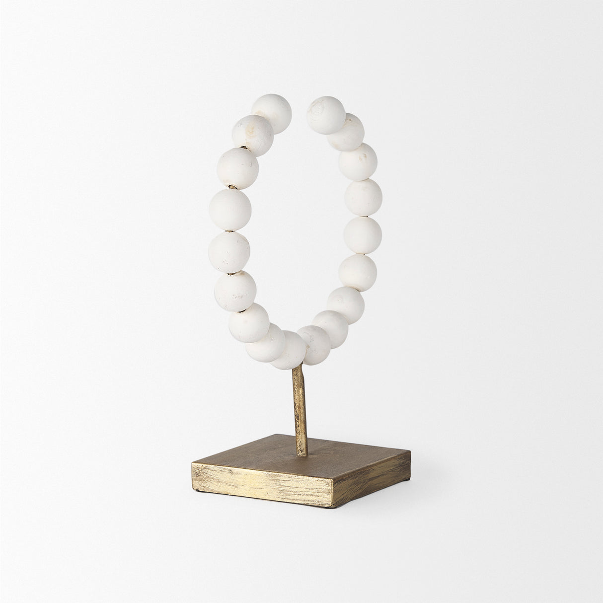 Pontchartrain I (Small) 9L x 5W White Beaded Broken Sphere Decorative Object W/ Gold Base from Mercana - Luna Furniture