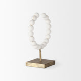 Pontchartrain I (Small) 9L x 5W White Beaded Broken Sphere Decorative Object W/ Gold Base from Mercana - Luna Furniture