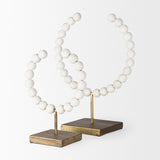 Pontchartrain I (Small) 9L x 5W White Beaded Broken Sphere Decorative Object W/ Gold Base from Mercana - Luna Furniture