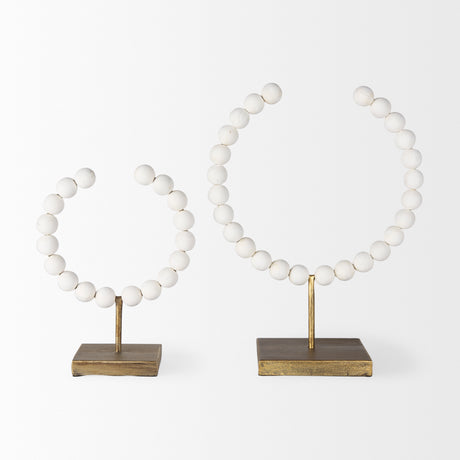 Pontchartrain I (Small) 9L x 5W White Beaded Broken Sphere Decorative Object W/ Gold Base from Mercana - Luna Furniture