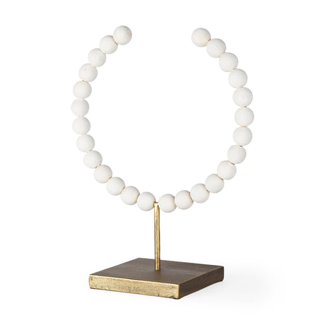 Pontchartrain II (Large) 11L x 6W White Beaded Broken Sphere Decorative Object W/ Gold Base from Mercana - Luna Furniture