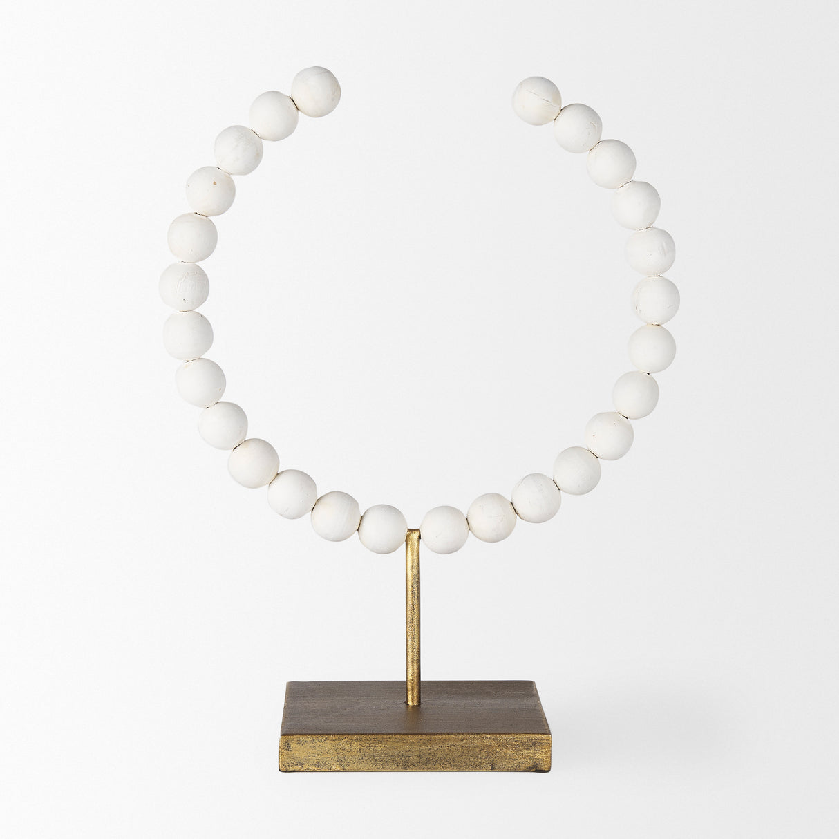 Pontchartrain II (Large) 11L x 6W White Beaded Broken Sphere Decorative Object W/ Gold Base from Mercana - Luna Furniture