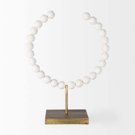 Pontchartrain II (Large) 11L x 6W White Beaded Broken Sphere Decorative Object W/ Gold Base from Mercana - Luna Furniture
