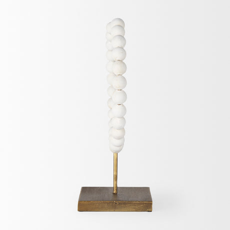 Pontchartrain II (Large) 11L x 6W White Beaded Broken Sphere Decorative Object W/ Gold Base from Mercana - Luna Furniture