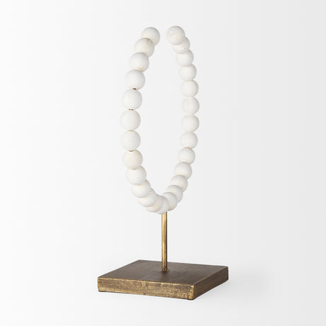 Pontchartrain II (Large) 11L x 6W White Beaded Broken Sphere Decorative Object W/ Gold Base from Mercana - Luna Furniture