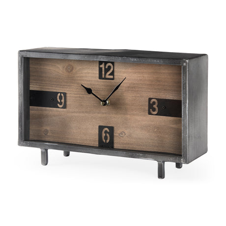 Harvey 13.0L x 4.5W x 8.1H Black Metal and Wood Rectangular Table Clock from Mercana - Luna Furniture