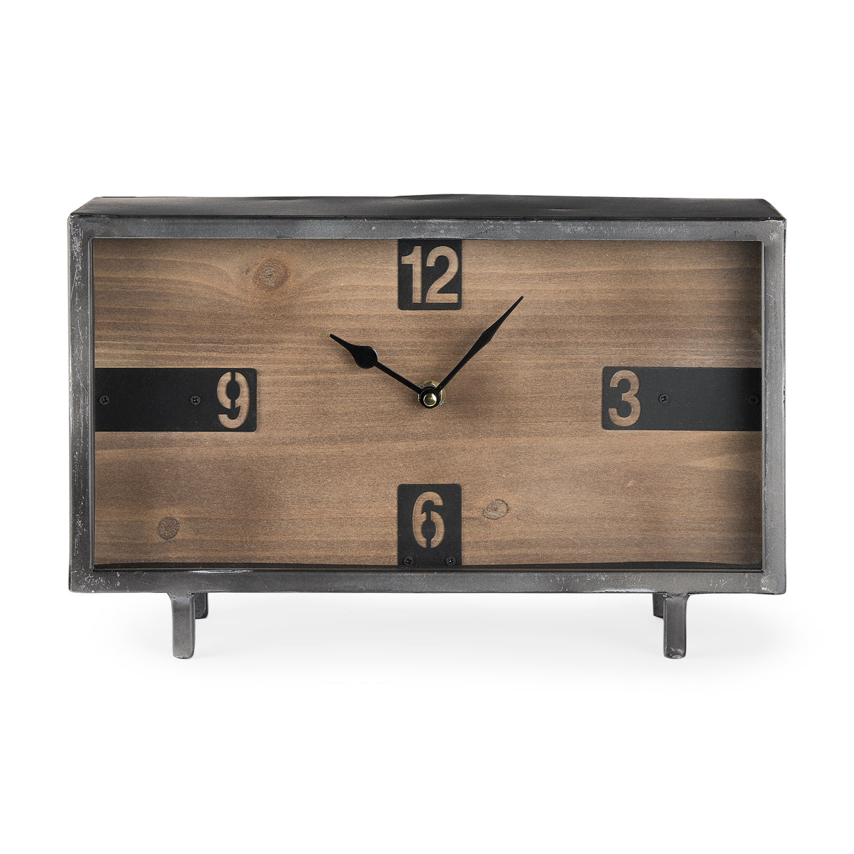 Harvey 13.0L x 4.5W x 8.1H Black Metal and Wood Rectangular Table Clock from Mercana - Luna Furniture