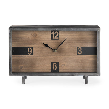 Harvey 13.0L x 4.5W x 8.1H Black Metal and Wood Rectangular Table Clock from Mercana - Luna Furniture