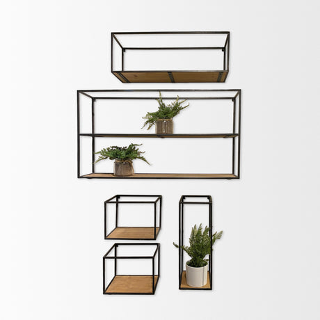 Riaz Set of 5 Wood & Metal Shelves from Mercana - Luna Furniture