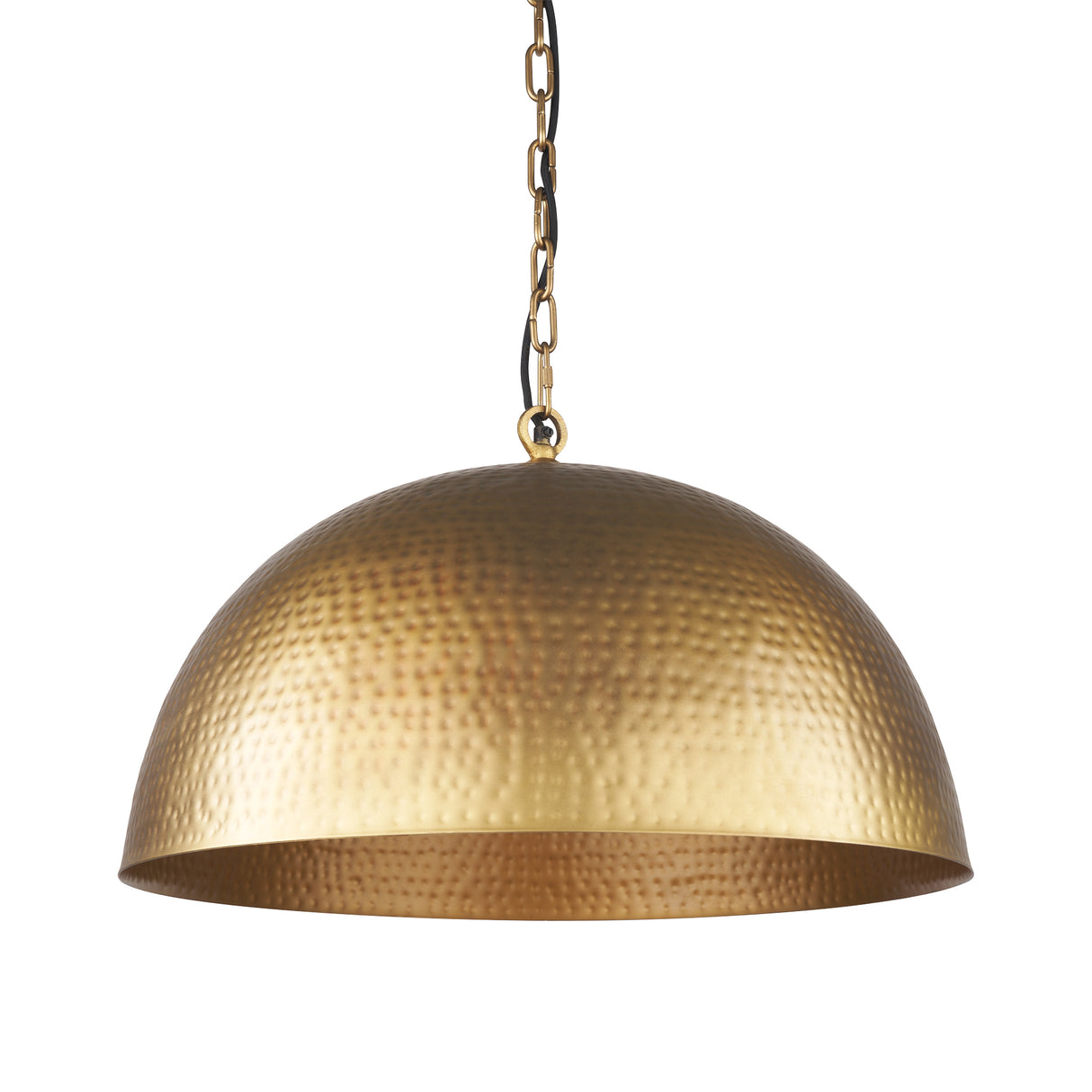 Karina 24" Round Brass-tone Hammered Metal Dome Pendant Light from Mercana - Luna Furniture