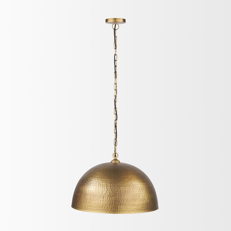 Karina 24" Round Brass-tone Hammered Metal Dome Pendant Light from Mercana - Luna Furniture