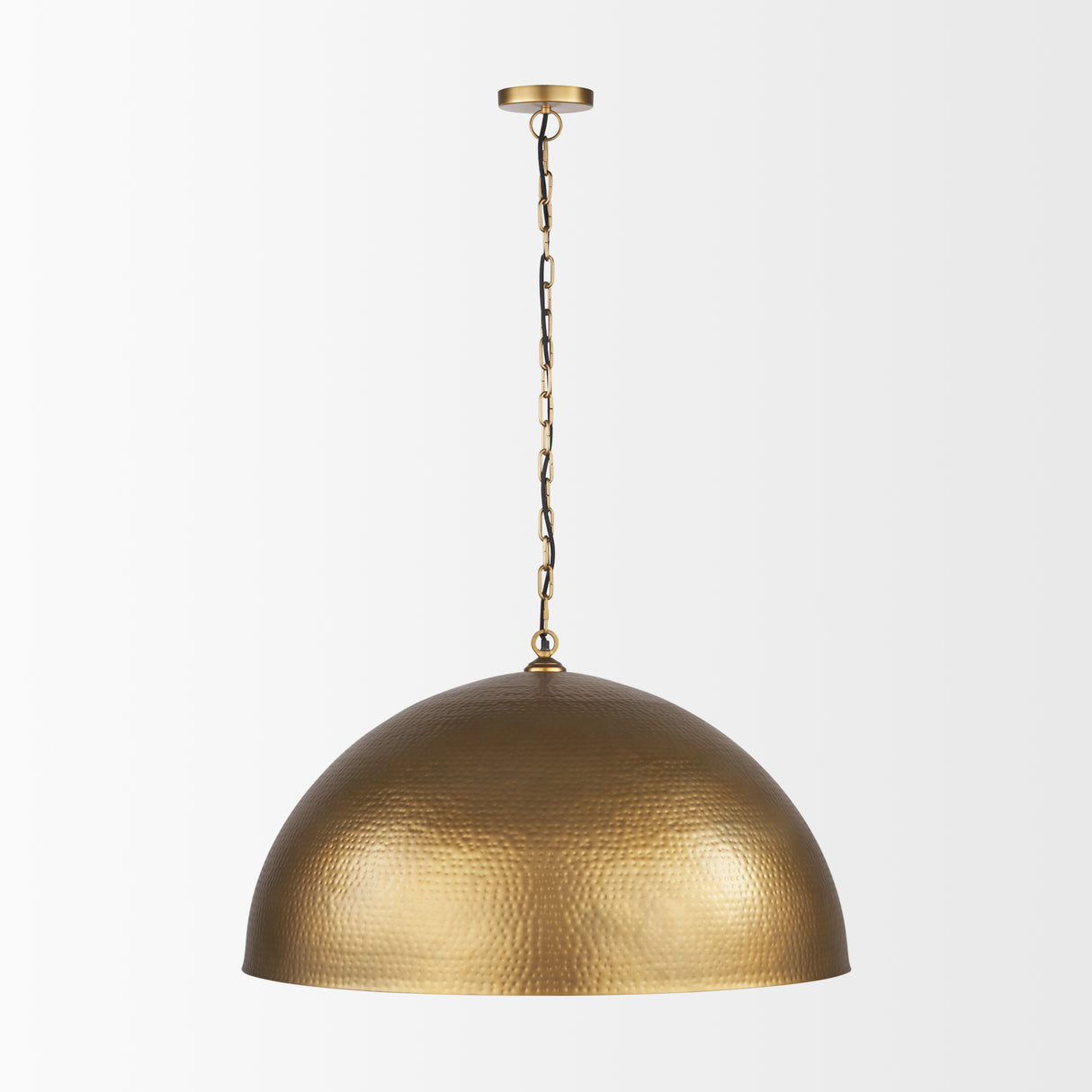 Karina 36" Round Brass-tone Hammered Metal Dome Pendant Light from Mercana - Luna Furniture