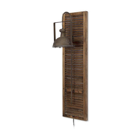 Tiposo 15x53 Brown Wood Slated Body Copper Metal Light Wall Sconce from Mercana - Luna Furniture