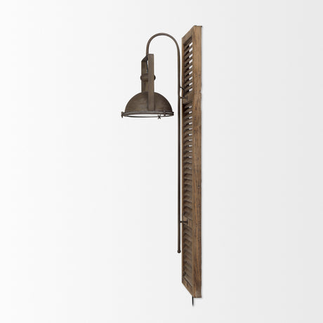 Tiposo 15x53 Brown Wood Slated Body Copper Metal Light Wall Sconce from Mercana - Luna Furniture