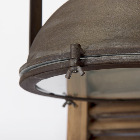 Tiposo 15x53 Brown Wood Slated Body Copper Metal Light Wall Sconce from Mercana - Luna Furniture