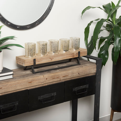 Benk Wood and Black Metal Five Cup Candle Holder from Mercana - Luna Furniture