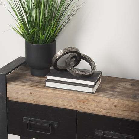 Rafiki Two Blackened Silver Hammered Finish Metal Conjoined Circles from Mercana - Luna Furniture