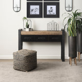 Aalia 16.0L x 16.0W x 16.0H Charcoal Leather and Jute Pouf from Mercana - Luna Furniture