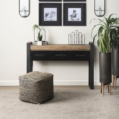 Aalia 16.0L x 16.0W x 16.0H Charcoal Leather and Jute Pouf from Mercana - Luna Furniture