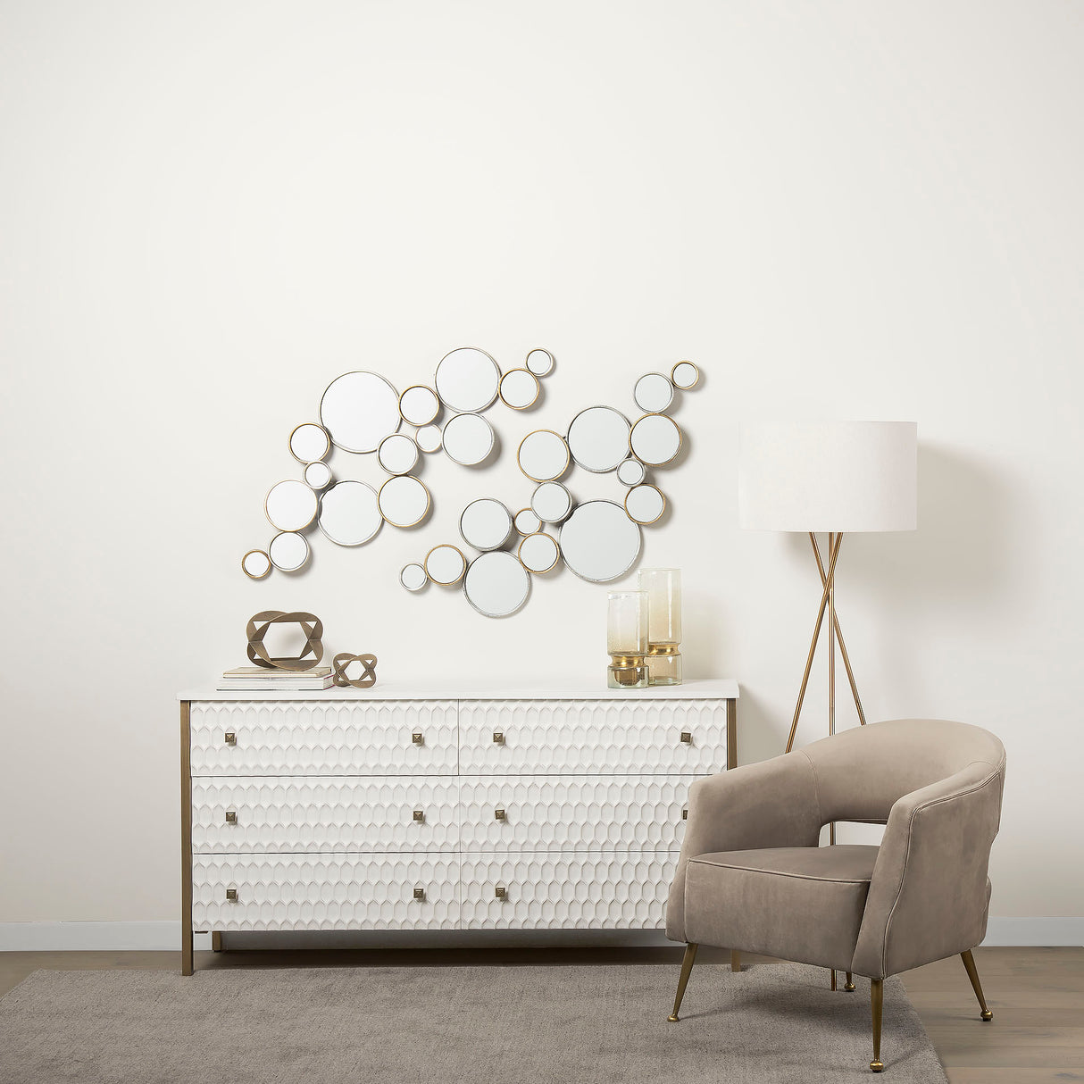 Savannah White Fir Veneer w/ Gold Metal Accents 6-Drawer Sideboard from Mercana - Luna Furniture