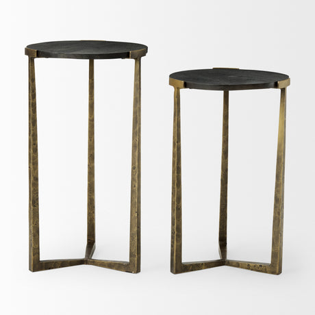 Atticus Black Wood and Antiqued Gold Metal Nesting Accent Tables (Set of 2) from Mercana - Luna Furniture