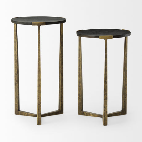 Atticus Black Wood and Antiqued Gold Metal Nesting Accent Tables (Set of 2) from Mercana - Luna Furniture