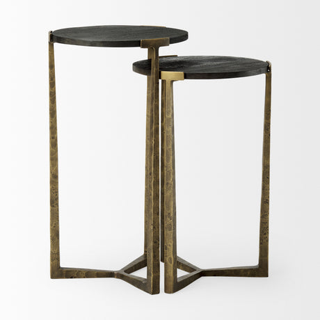 Atticus Black Wood and Antiqued Gold Metal Nesting Accent Tables (Set of 2) from Mercana - Luna Furniture