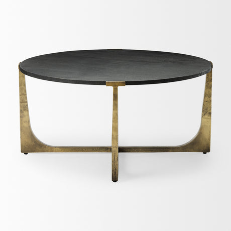 Atticus Black Wood and Antiqued Gold Metal Coffee Table from Mercana - Luna Furniture