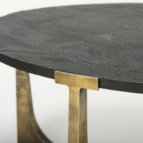 Atticus Black Wood and Antiqued Gold Metal Coffee Table from Mercana - Luna Furniture