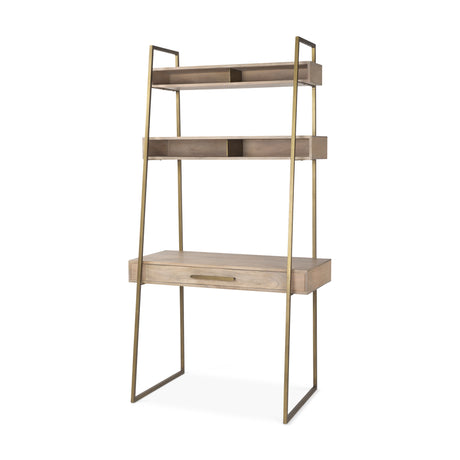 Cordell 42.0L x 25.0W x 78.0H Light Brown Wood W/Gold Metal Office Desk from Mercana - Luna Furniture