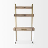 Cordell 42.0L x 25.0W x 78.0H Light Brown Wood W/Gold Metal Office Desk from Mercana - Luna Furniture