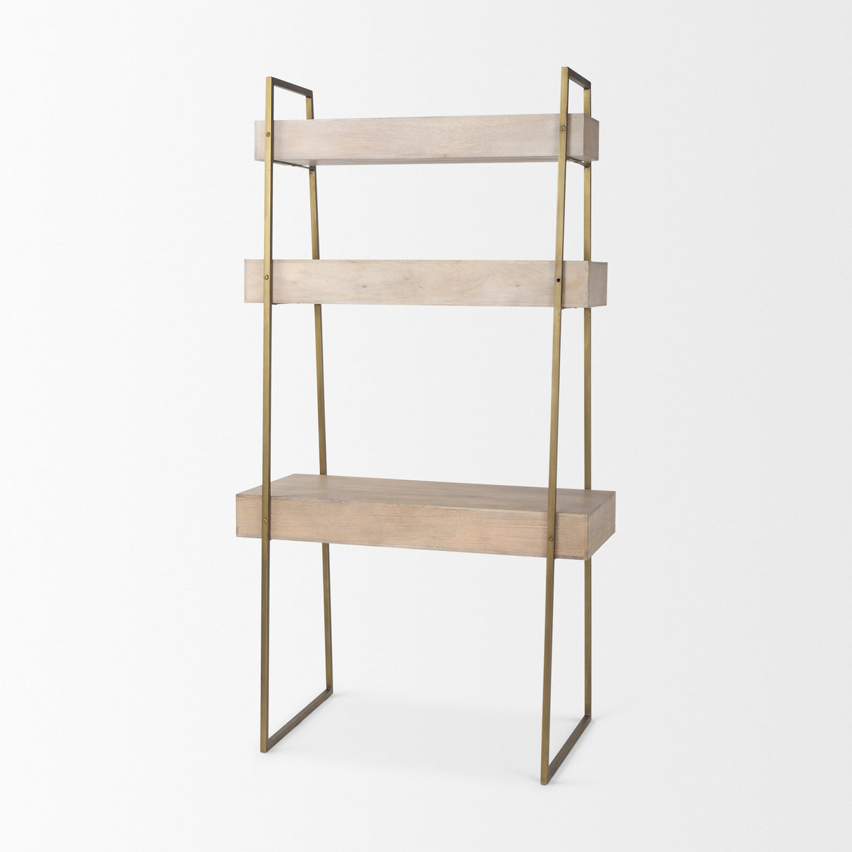 Cordell 42.0L x 25.0W x 78.0H Light Brown Wood W/Gold Metal Office Desk from Mercana - Luna Furniture