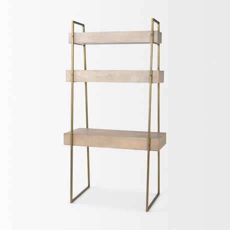 Cordell 42.0L x 25.0W x 78.0H Light Brown Wood W/Gold Metal Office Desk from Mercana - Luna Furniture