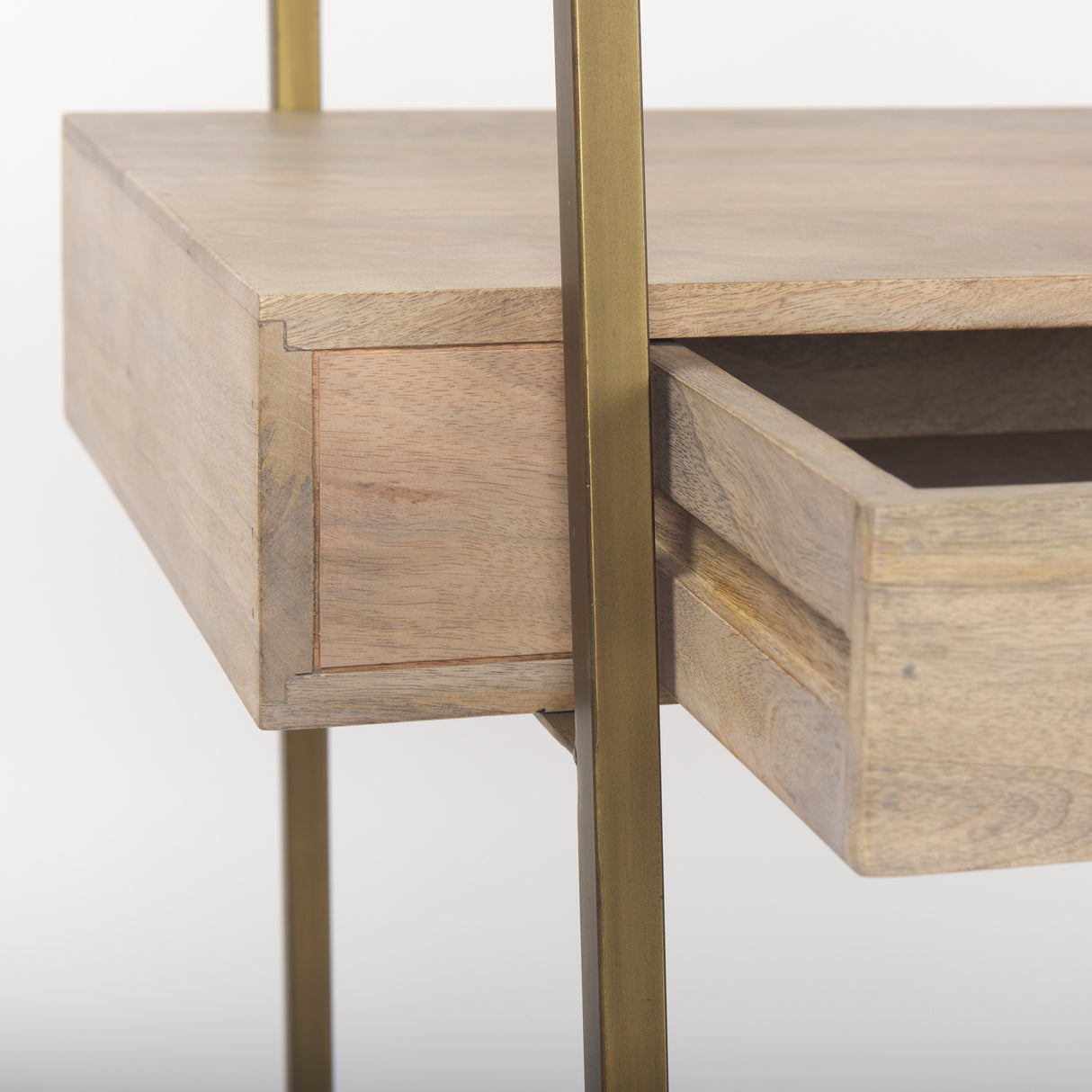 Cordell 42.0L x 25.0W x 78.0H Light Brown Wood W/Gold Metal Office Desk from Mercana - Luna Furniture