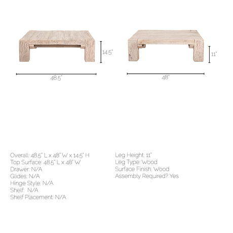 McArthur 48x48 Square Reclaimed Solid Wood Coffee Table from Mercana - Luna Furniture