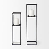 Cindy Set of 2 Matte Black Metal and Hurricane Glass Pillar Tabletop Candle Holders from Mercana - Luna Furniture