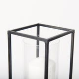 Cindy Set of 2 Matte Black Metal and Hurricane Glass Pillar Tabletop Candle Holders from Mercana - Luna Furniture