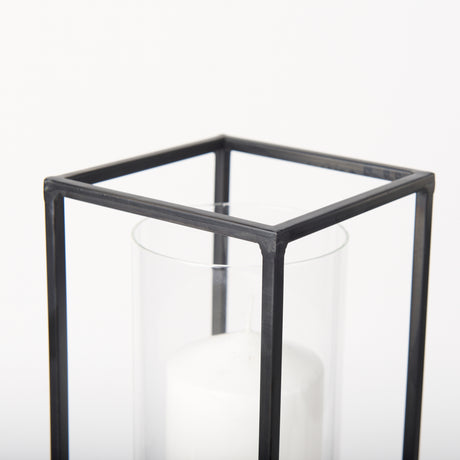 Cindy Set of 2 Matte Black Metal and Hurricane Glass Pillar Tabletop Candle Holders from Mercana - Luna Furniture