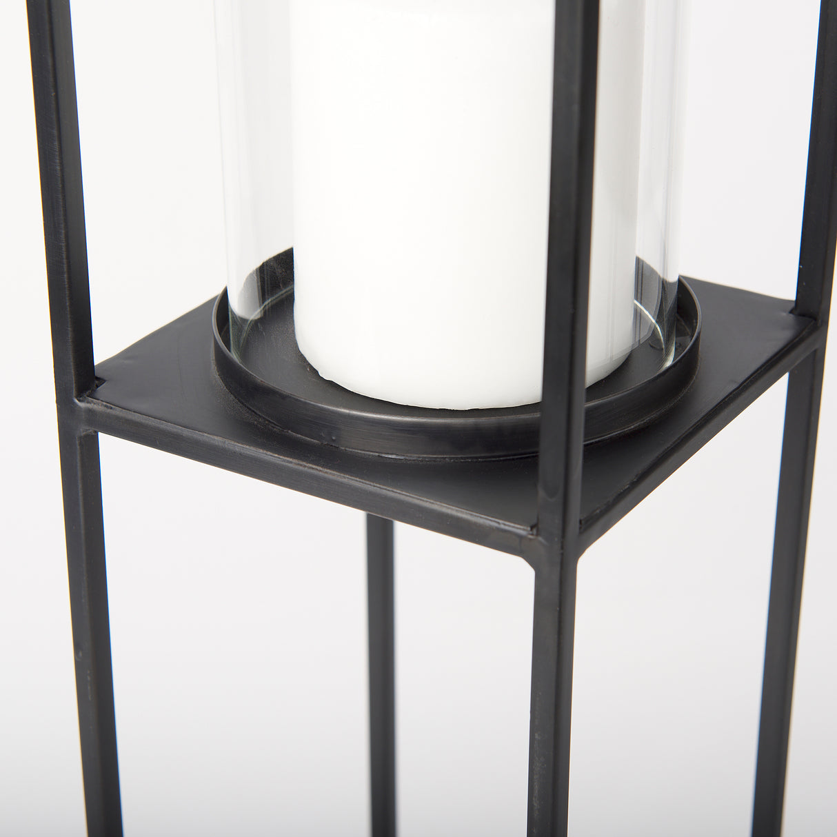 Cindy Set of 2 Matte Black Metal and Hurricane Glass Pillar Tabletop Candle Holders from Mercana - Luna Furniture